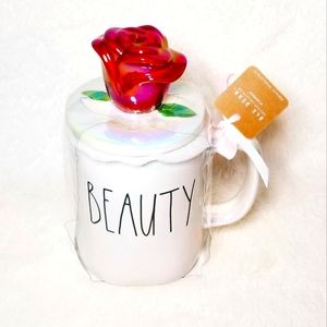 Rae Dunn Disney BEAUTY Double Sided Iridescent Mug with Rose Topper